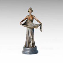 Candlestick Bronze Sculpture Skirt Lady Brass Statue Candleholder Tpch-055